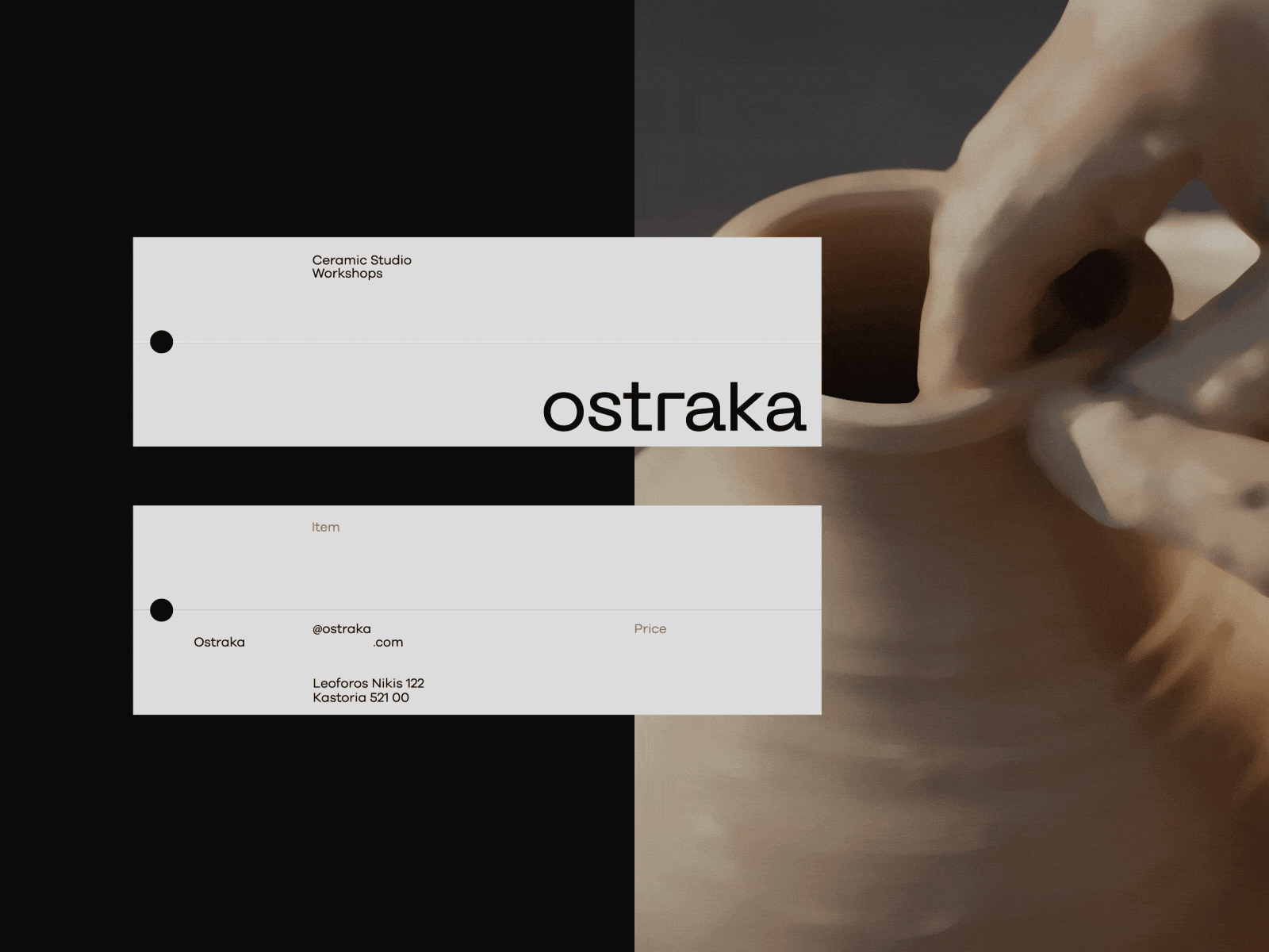 Ostraka - Brand Identity art direction branding ceramics composition design graphic design hang tag identity labels logo minimal monotome pottery price tag print tags