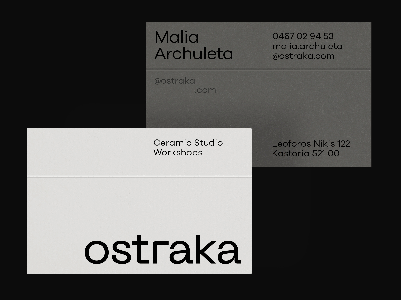 Ostraka - Brand Identity art direction brand strategy branding business card ceramics design graphic design grey identity logo minimal modern monotone orange