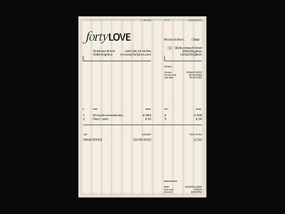 FortyLove - Brand Identity art direction branding composition grid identity invoice layout logo minimal stationary tennis typography vintage