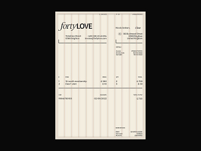 FortyLove - Brand Identity art direction branding composition grid identity invoice layout logo minimal stationary tennis typography vintage