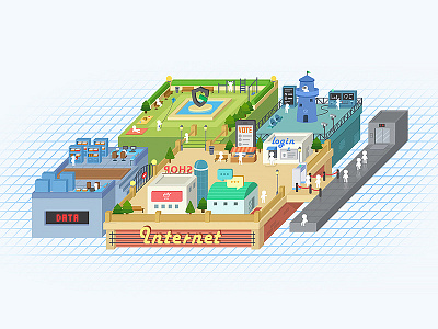 Network Park-Illustration cube flat internet park recreation security