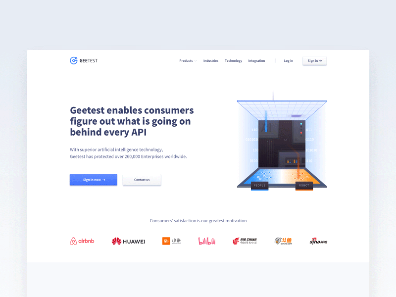 The landing page for Geetest