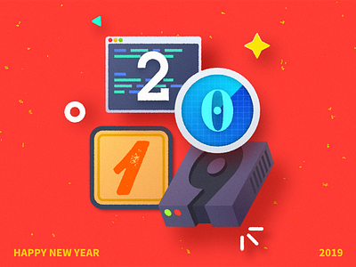 2019 Happy New Year 2019 design happy new year icon illustration radar red scan windows yellow