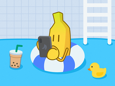 Banana-Illustration banana bathduck duck illustration milk tea phone summer swim ring swimming pool yellow