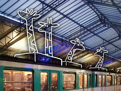 Subway Giraffes art cartoon city drawing giraffe illustration lineart metro night subway train underground