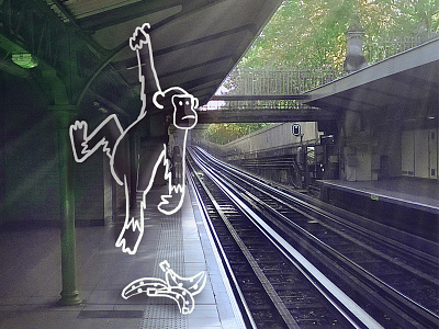 Monkey animal art banana cartoon city drawing illustration lineart monkey nature subway train