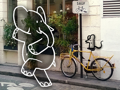 Oops animal art bike cartoon city drawing elephant illustration lineart mouse nature