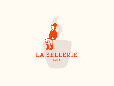La Sellerie brand branding coffee cup flat identity logo logotype man orange shop vector