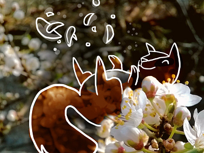 Spring squirrel animal art digital art doodle drawing flower illustration lineart nature spring squirrel