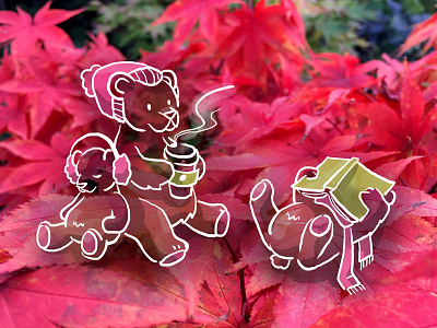 Teddy bears art bear cold digital art doodle drawing illustration leaf lineart red teddy winter
