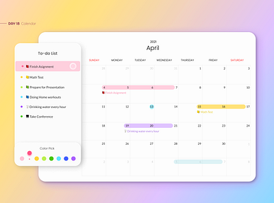 Calendar app application calendar chart clean daily ui design figma gradient inspiration interface planning schedule simple ui user ux uxui web 디자인