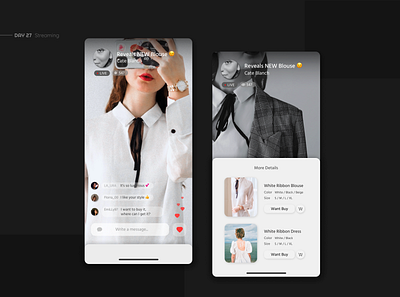 Live Streaming Shopping App app app design application beauty chat daily ui design flat instagram live chat live streaming minimal mobile shopping shopping app simple ui ux uxui web