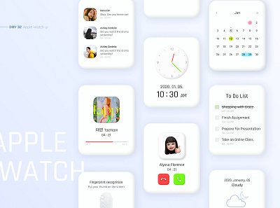 Apple Smart Watch Interface Design app apple watch apple watch design calendar clean dailyui data design interface interfaces message app music app scheduler simple ui ui design ux uxui web