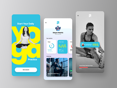 Yoga + Fitness App app charts creative design app fitness app health health app healthcare ios minimal mobile mobile app mockup product design sports statistics ui ux yoga yoga app