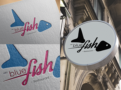 Logo Blue Fish® branding design icon design identity illustration logo logo design mockup restaurant typography