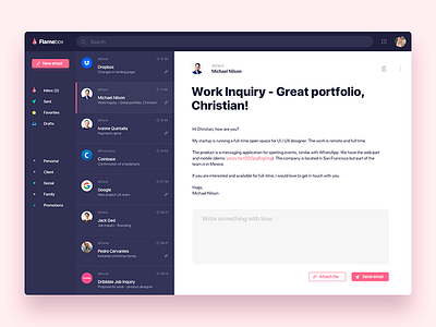 Flamebox email app - Daily UI Challenge 7/365