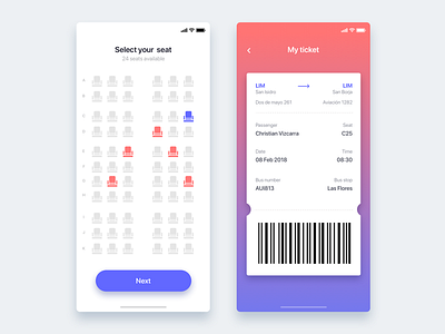 Bus seat reservation app - Daily UI Challenge 39/365 app interaction design photo app ticket ui ui design user experience user interface ux ux design