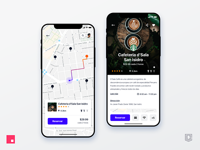Coffeespace app, looking for a place to work app app design book app cards clean coffee detail page interaction design interface design invision studio ios iphonex iphonexs map rank app ui ui desgin ux ux design workspace