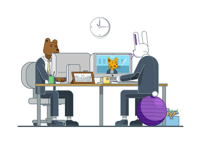 The Office animals animation bear bunny carrots chair desk down the street designs illustration office rabbit