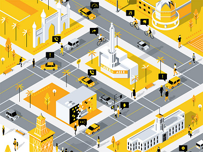 Be Street Smart Glendale black cars down the street down the street designs dts dts designs illustration isometric poster yellow