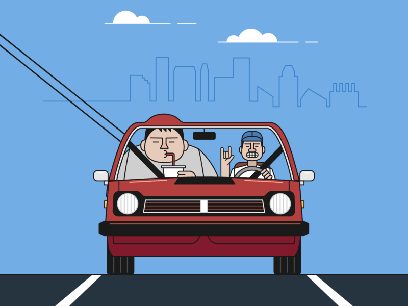 Mike & Jeff animation car character design down the street drive driving illustration loop road