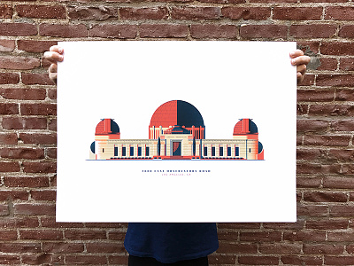 Griffith Observatory architecture colors down the street illustration observatory poster print screenprint