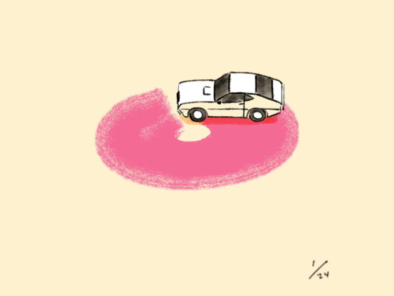 Spinnin' animation car donut down the street drive driving frame by frame illustration loop pro create