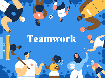 Teamwork characters color design down the street down the street designs dts dts designs illustration sports