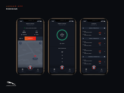 Jaguar App Redesign app car design destination driving jaguar miles mobile redesign remote remote control speed ui