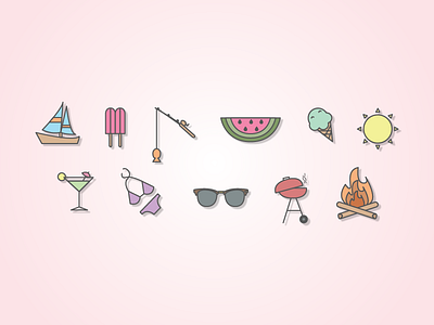 Summer Icons bright cute design flat icons illustration minimal pastel season summer