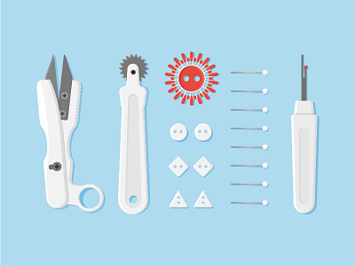 The tailor tools button needle scissors illustration thread