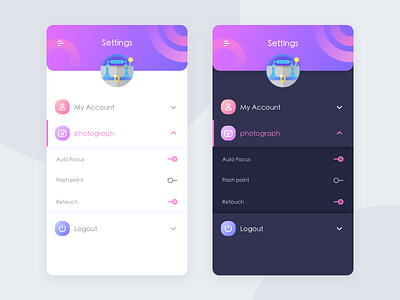 Settings interface app interface photograph settings ui