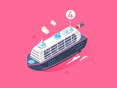 4x Dribbble Invite invite isometric yacht ship pink