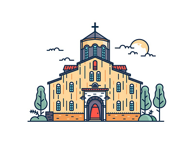 church building flat illustration