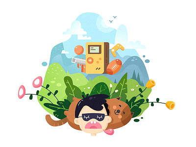 Boy Dream #3 ball boy cat sleep flower game illustration