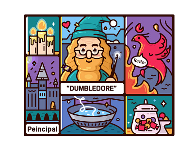 【Harry Potter】Dumbledore animal candle candy castle colorful illustration meditation basin phoenix