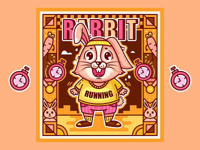 Rabbit animal athlete clock illustration medal rabbit radish running