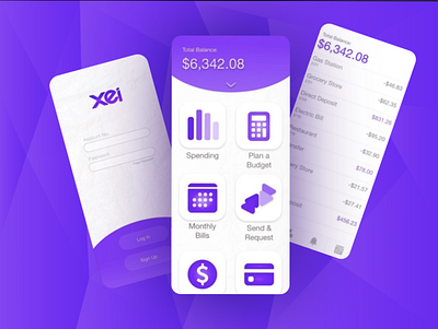 XEI Banking App app design application banking app branding budgeting illustration logo purple ui