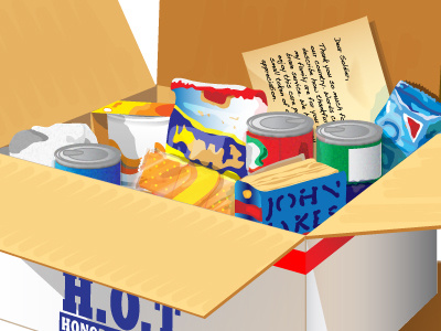 H.O.T. Care Package Illustration box care package honor illustration illustrator military nonprofit produce snacks troops