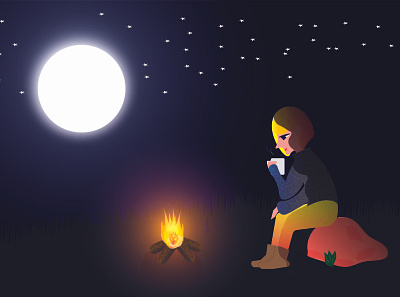 Night Coffee alone camping coffee illustration illustrator vector