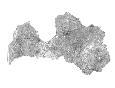 Latvia - Black and white map illustration landscape latvia map minimal mountain nature poster relief topographic topography white