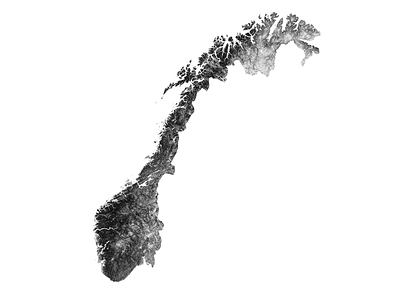 Norway - Black and white map illustration landscape map minimal mountain nature norway oslo poster relief scandinavia topographic topography white