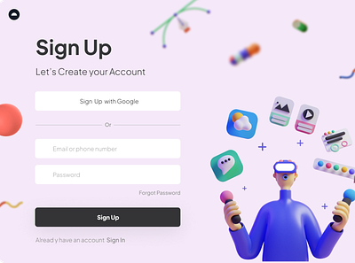 Sign Up Page | Login Page | Daily UI 001 3d abstract design design illustration log in page saas sign up page ui uiux ux web design