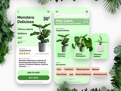 Plant Shop Mobile App UI app app design branding design ecommerce figma graphic design mobile app plants typography ui ux vector