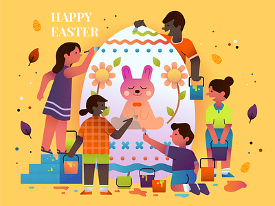 Happy Easter celebration character color easter easter bunny illustration kid people rabbit vector