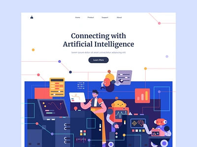 Artificial Intelligence Illustration artificial intelligence character color future illustraion landing page people robot ui work