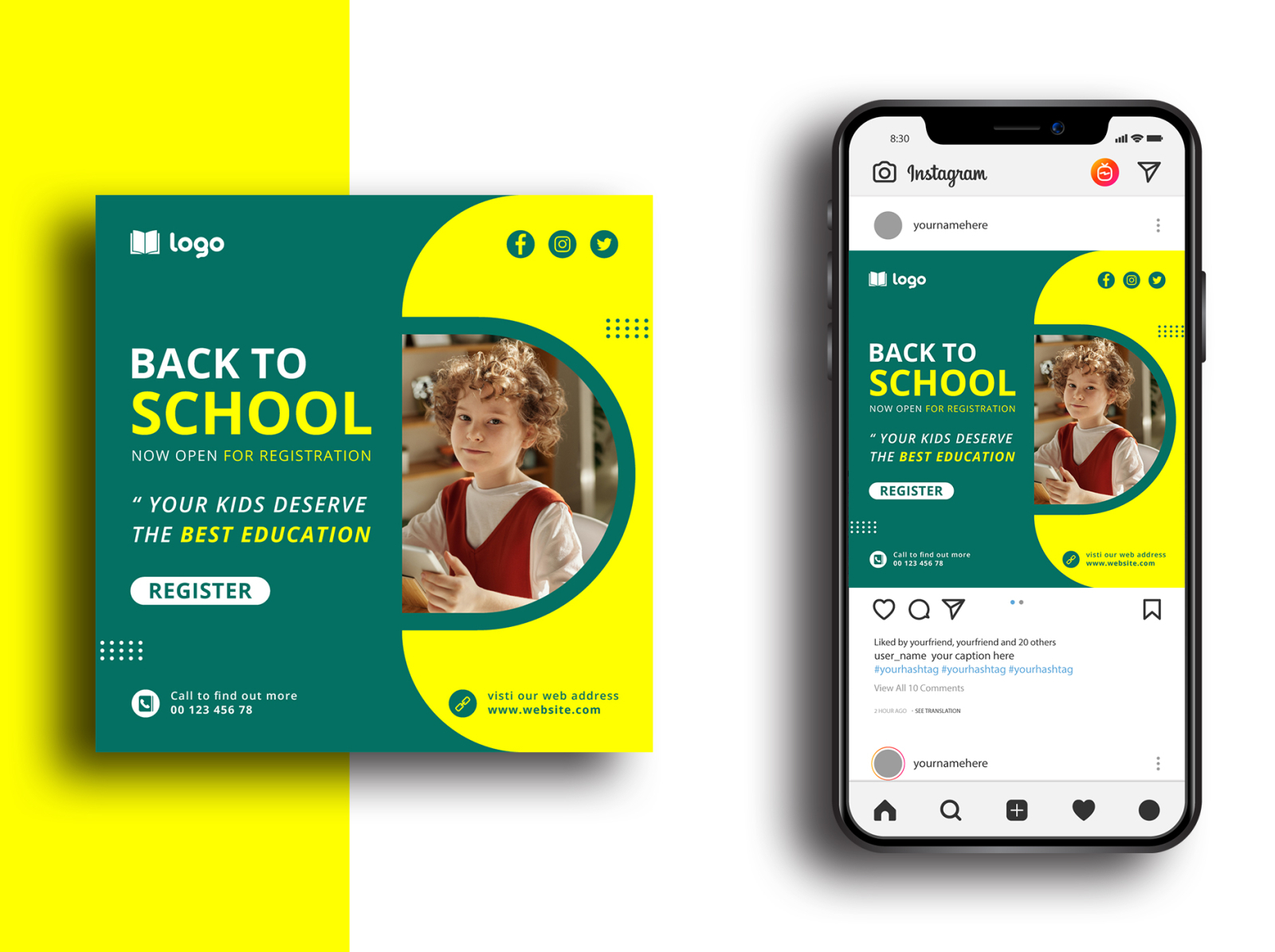 School admission social media post template by Raftaar Rik on Dribbble