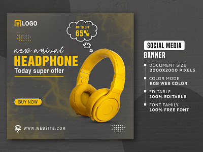 Headphone-social media banner and post