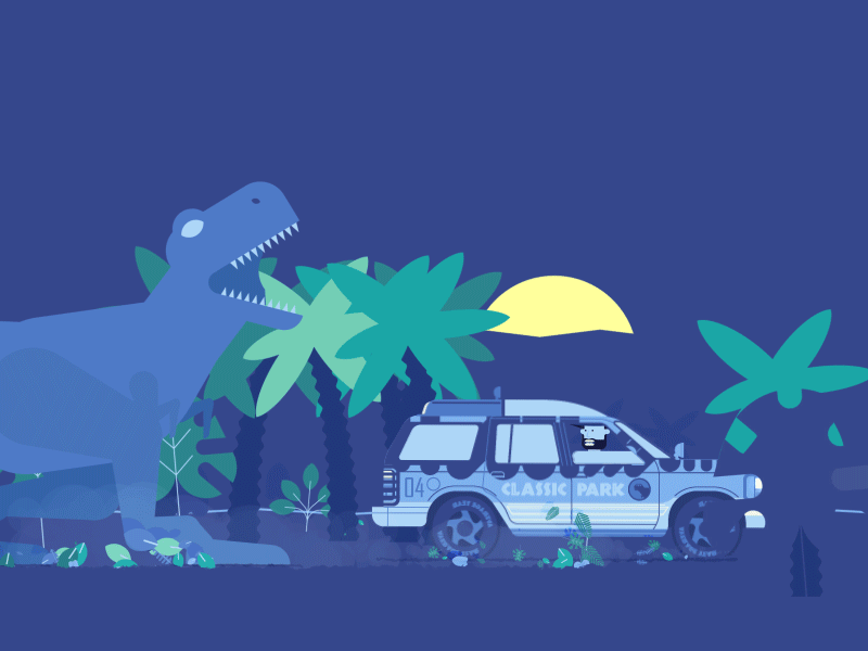 T-Rex animation car chase cruiser jeep jungle jurassic park t rex