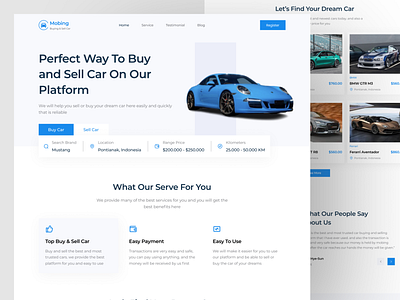 Mobing - Buy and Sell Car Marketplace Dealership car dealership car marketplace car rental platform car showroom car website clean header homepage inspiration landing page light marketplace marketplace web design ui ui design vehicle marketplace vehicle rental web design website design
